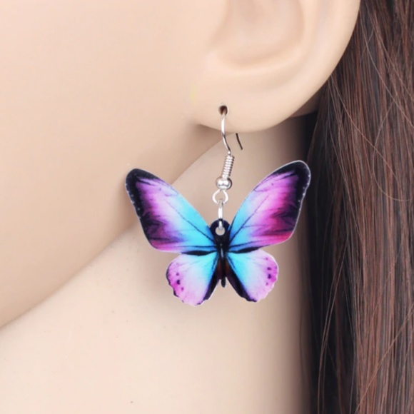NEW Acrylic Purple Butterfly Earrings - Picture 4 of 6